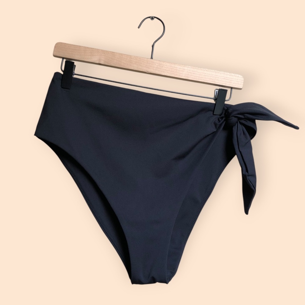 Ziah Asymmetrical Tie Bottom Black Swimsuit Bikini Bottom High Rise Women’s 14